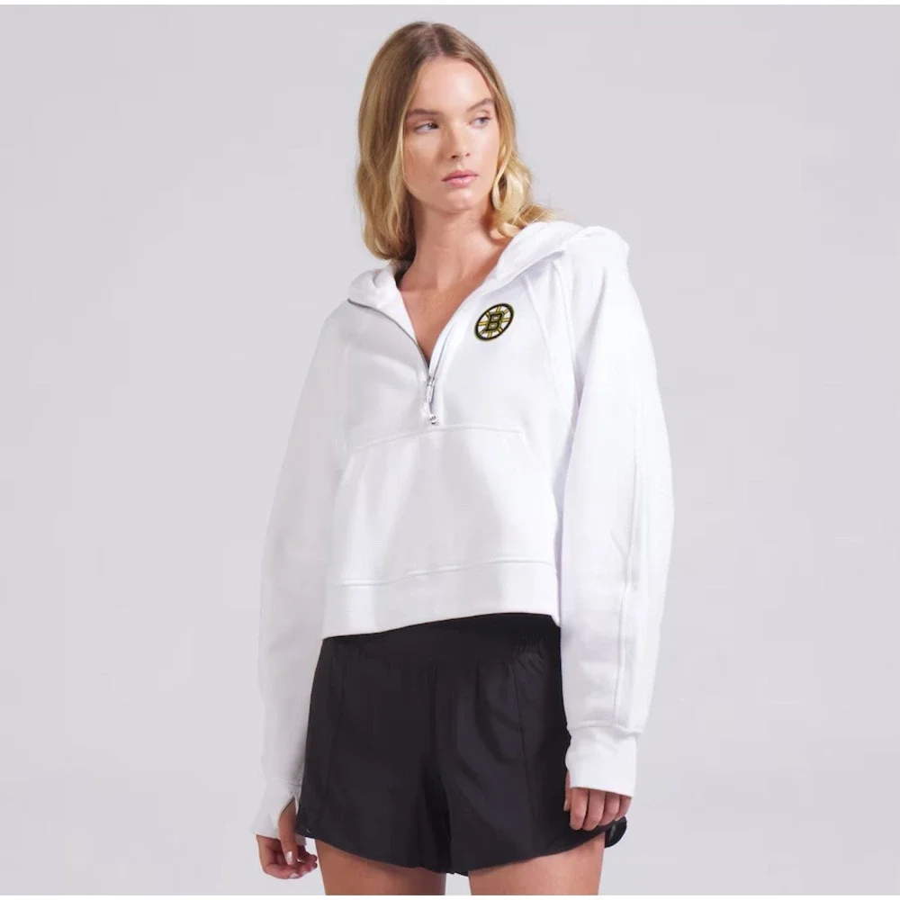Lululemon Boston Bruins Scuba Hoodie Womens M/L White Oversized Half Zip NEW NET